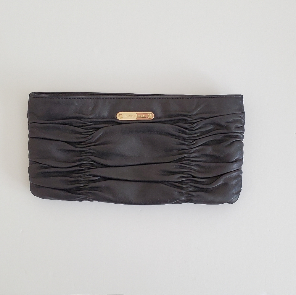 Michael Kors Black Lambskin Rouched Clutch Crossbody  with Removable strap